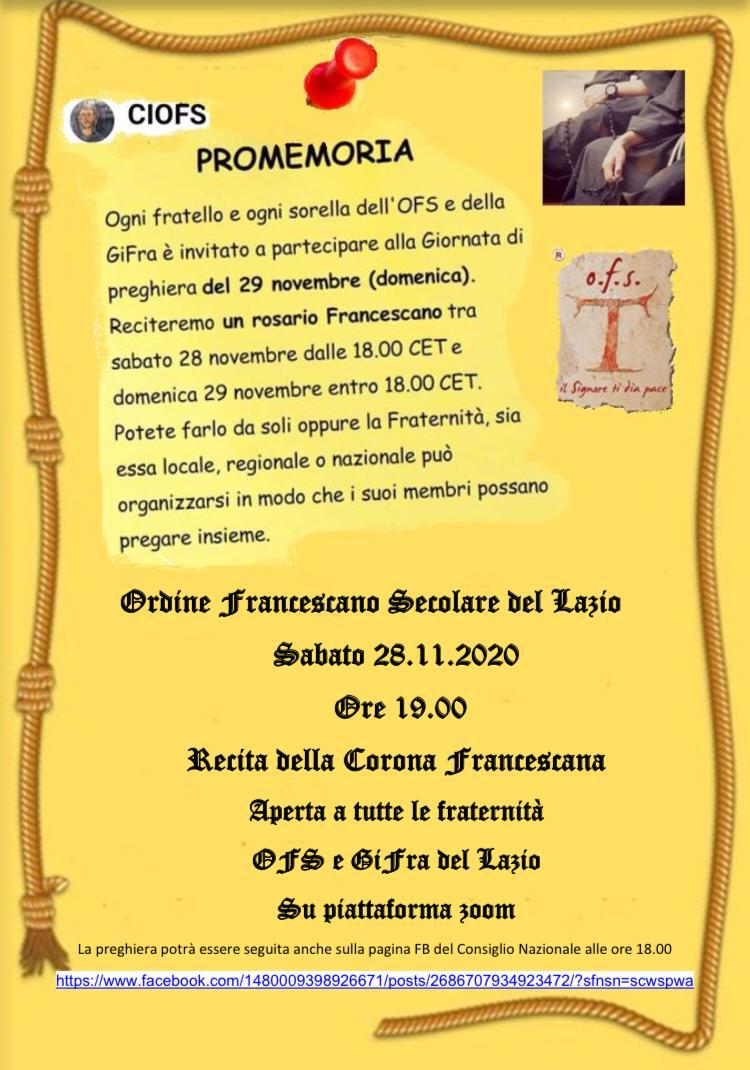 Scopri di più sull'articolo Locandina Preghiera Mondiale Internazionale sabato 28 novembre 2020